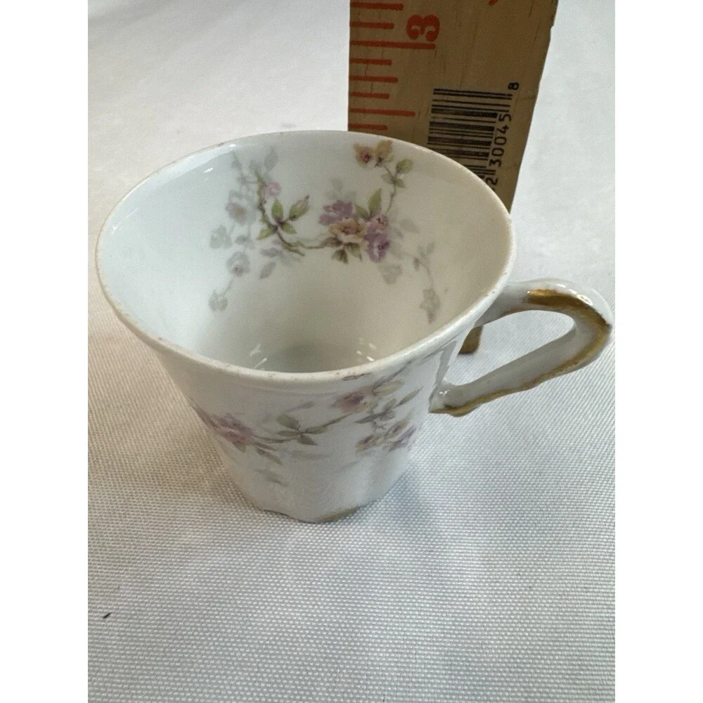 Antique Theodore Haviland Limoges France Fluted Porcelain Cup Pink Rose Garland